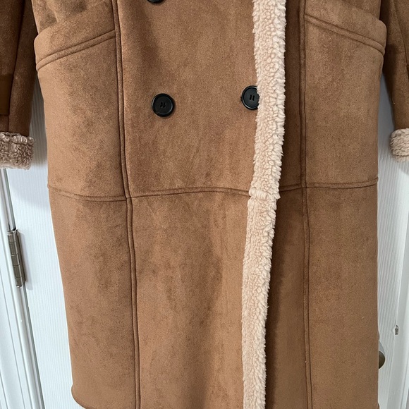 AVEC LES FILLES DOUBLE-BREASTED FAUX SHEARLING COAT FAUX LEATHER - Picture 9 of 13